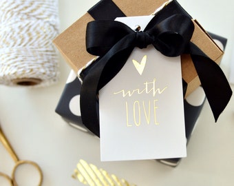 Gold Foil Gift Tags / Set of 8 / Gift Tags / Wedding Tags / Favour Tags / Wedding Favours / With Love / Gold Foil / Present / Christmas Tag