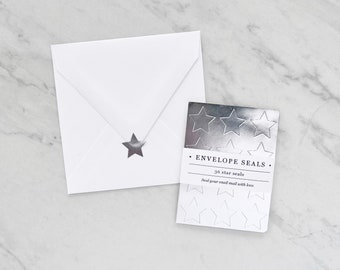 Silver Star Seals / Envelope Seals / Envelope Stickers / Wedding Envelopes / Stevie and Bean / Christmas Card Envelopes / Metallic / Gold