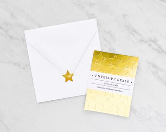 Star Envelope Seals / Stickers / Envelope Seals / Star / Gold / Gold Foil / Metallic / Wedding / Holiday Cards / Envelopes / Christmas Cards
