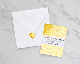 Heart Envelope Seals / Stickers / Envelope Seals / Heart / Star / Gold Foil / Hearts / Wedding Stickers / Wedding Envelopes