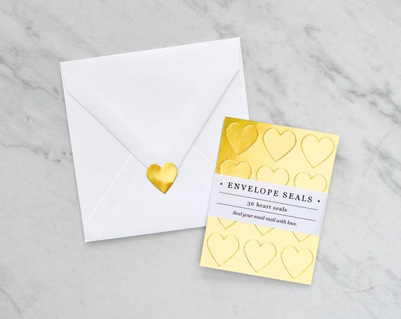 Heart Envelope Seals / Stickers / Envelope Seals / Heart / Star / Gold Foil  / Hearts / Wedding Stickers / Wedding Envelopes 