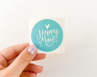 Happy Mail / Sticker / Vinyl / Decal / Envelope Seal / Envelope Sticker / Phone Sticker / Laptop Sticker / Turquoise / Snail Mail / Happy