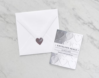 Silver Heart Stickers / Seals / Envelope Seals / Stevie and Bean / Christmas Card Seals / Wedding Envelope Seals / Envelope Stickers