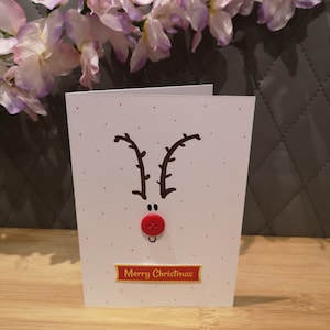 Rudolph card, Merry Christmas card, Happy Christmas card, Christmas card, Xmas card, Button Christmas Card, Button Rudolph Card