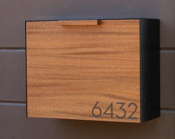 Mahogany Mailbox, Black Cover, Wall Mounted