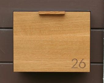 White Oak Mailbox, Black Cover, Wall Mounted