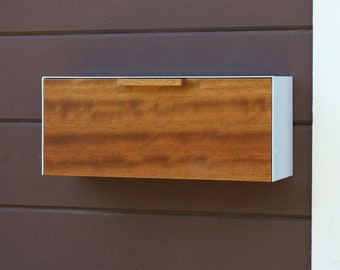Mailbox Small, Modern, Iroko Wood Mailbox, Wall Mounted Mailbox