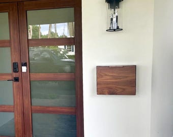 Walnut Mailbox, Black Cover, Wall Mounted