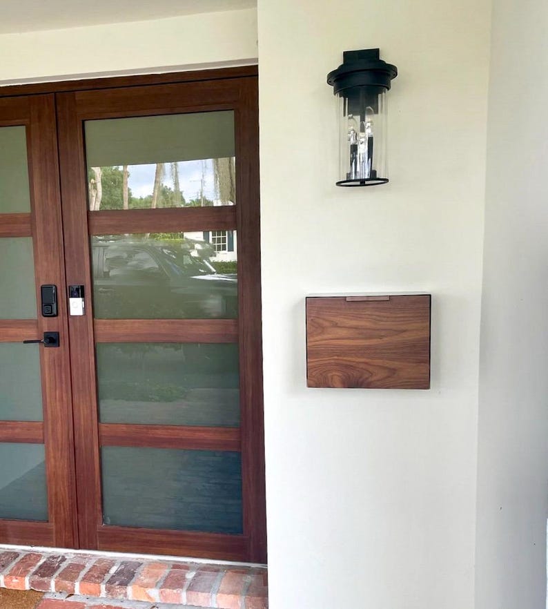 Walnut Mailbox, Black Cover, Wall Mounted