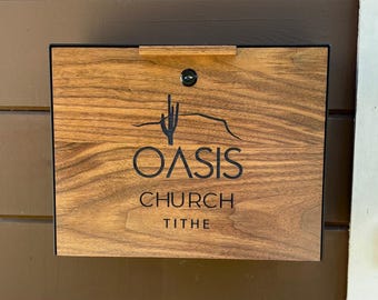 Church Collection Box, Lock box, suggestion offering donation box, walnut hardwood, top slot