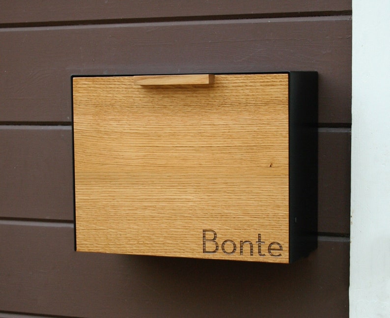 White Oak Mailbox, Black Cover, Wall Mounted
