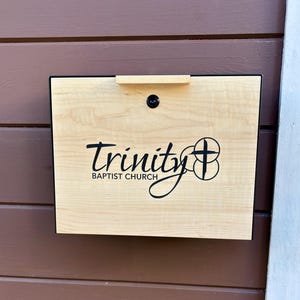 Wall Mounted Church Collection Box: Locking Donation Box, Maple wood