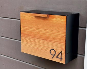 Redwood Mailbox, Black metal cover, Wall Mounted mailbox