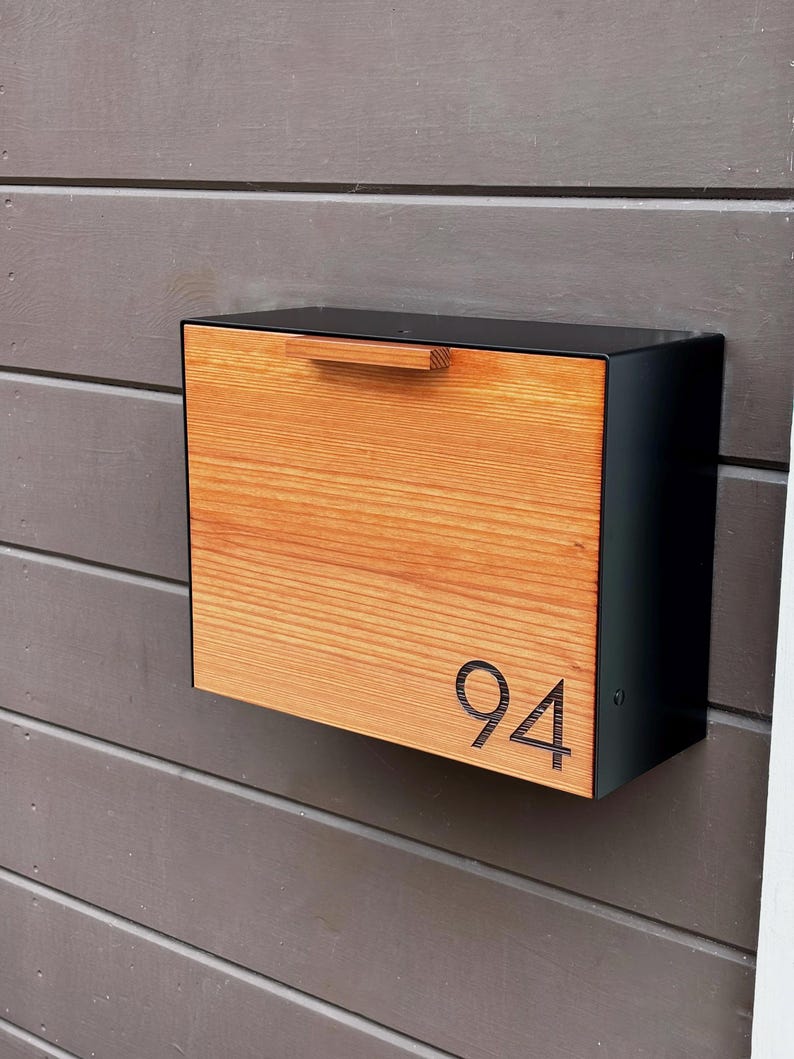 Redwood Mailbox, Black metal cover, Wall Mounted mailbox