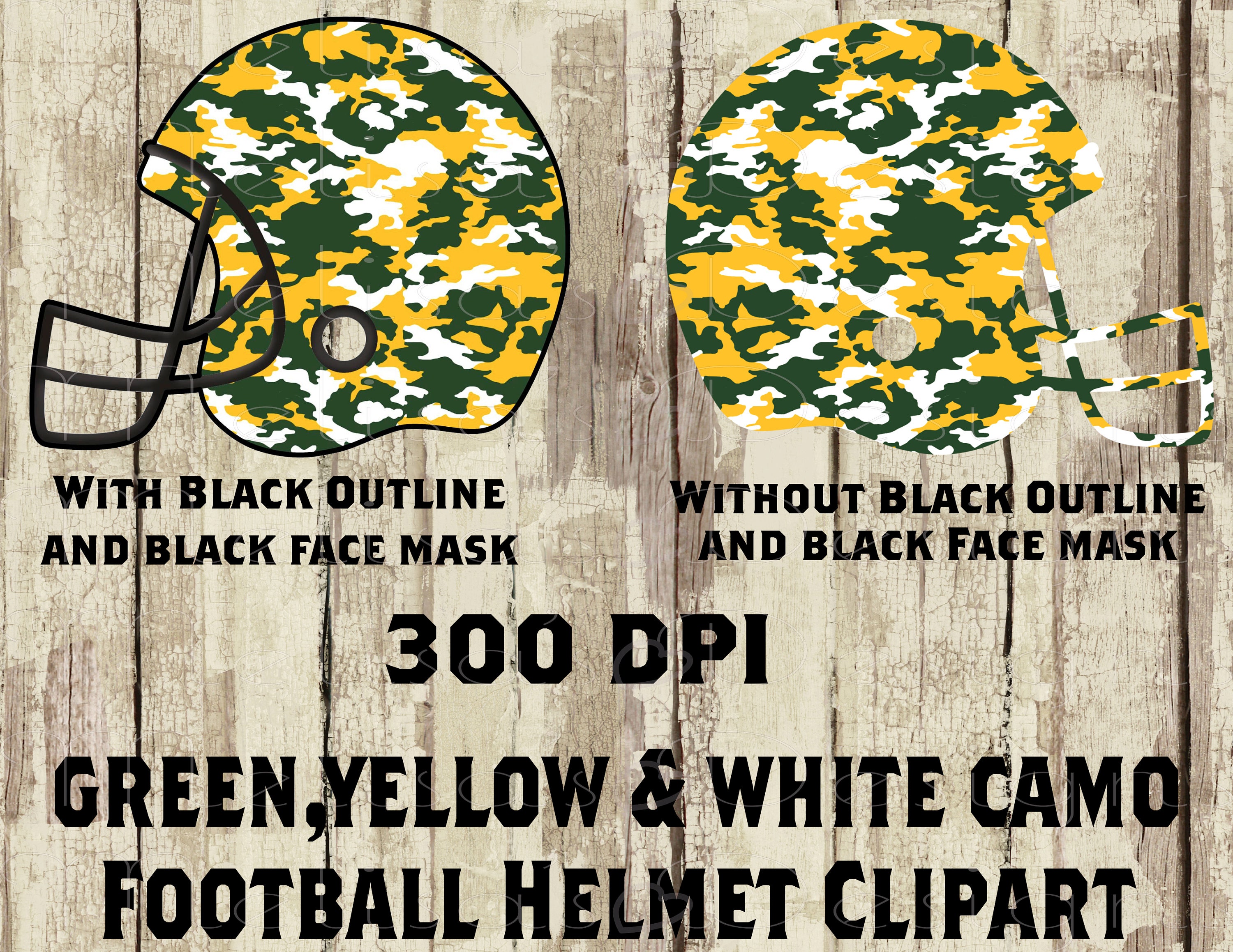 camo outline for football helmet Green, Yellow and White Camo Football Helmet Clipart