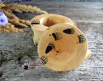 Wood Ring Box with Bear Track Artwork. Handmade Ring Box. Engagement Ring Box. Bear Box. Animal Lover Gift. Wildlife Lover Gift.