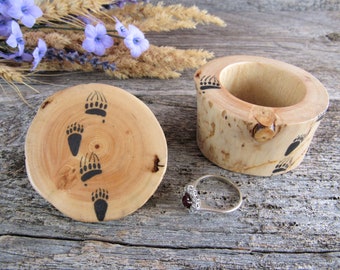 Engagement Ring Box with Bear Tracks. Handmade Ring Box. Wood Ring Box. Wedding Ring Box. Bear Box. Animal Lover Gift. Wildlife Lover Gift.
