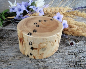 Rustic Ring Box with Moose Tracks. Engagement Ring Box. Wooden Ring Box with Art. Proposal Ring Box. Moose Lover Gift. Moose Ring Box.