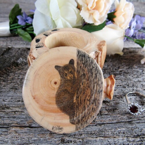 Wooden Engagement Ring Box with Bear Cub Artwork. Rustic Ring Box. Wooden Ring Box. Engagement shops Ring Box. Bear Box. Gift for Her.