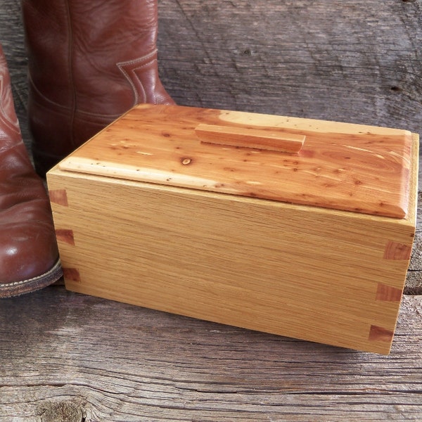 Wooden Jewelry Box made from Oak and Cedar with Two Trays / Rustic Jewelry Box / Handmade Jewelry Box.