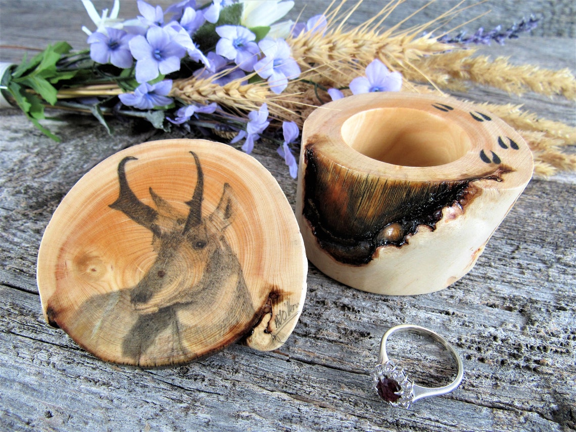 Rustic Ring Box With Antelope Artwork. Wooden Ring Box. | Etsy