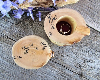 Rustic Engagement Ring Box with Chipmunk Tracks. Wooden Ring Box. Handmade Ring Box. Proposal Ring Box. Ring Holder. Animal Lover Ring Box.