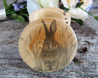 Wedding Ring Box with Rabbit Artwork. Rustic Ring Box. Ring Bearer Box. Wooden Ring Box. Engagement Ring Box. Bunny Box. Animal Box.