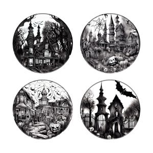 Haunted House Halloween Ceramic Coasters Set of 4