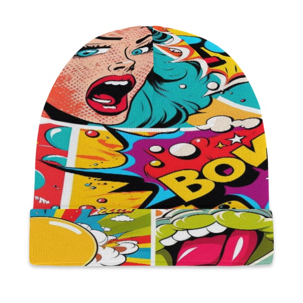 Pop Culture No. 9 Retro Graphic Comic Art Hat Beanie Original Psychedelic Couture Design O/S Unisex