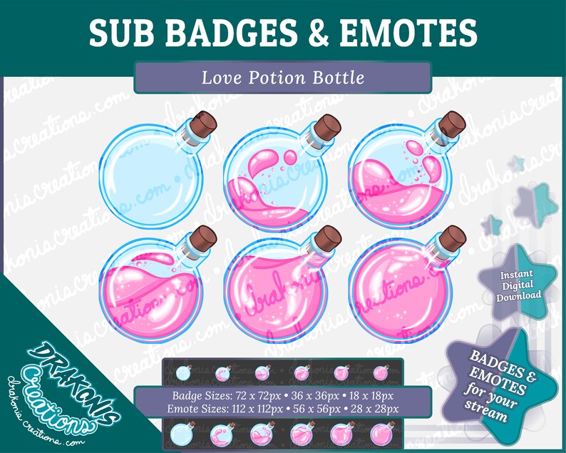 Love Potion Badges & Emotes  Twitch Discord YouTube image 1