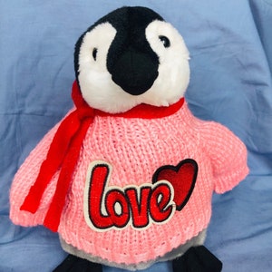Penguin Valentine, Love Plush, Stuffed Animal with Pink Sweater and Scarf (10&quot; Tall)