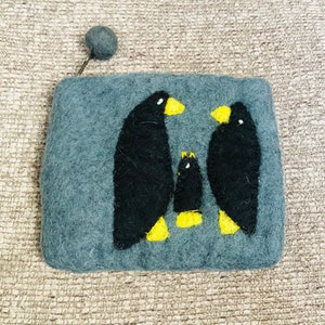 Penguin Wool and Felt Coin Purse (5&quot; x 4&quot;)