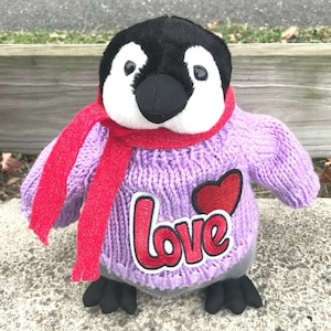 Valentine&#39;s Day Romantic Penguin Plush with Hearts, Scarf and Sweater (10&quot; Tall)