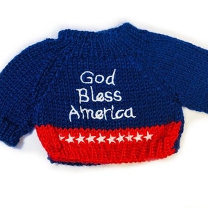 God Bless America Knit Sweater for Teddy Bears, Plush, Stuffed Animals or Dolls - (Fits 9&quot; - 13&quot; tall)