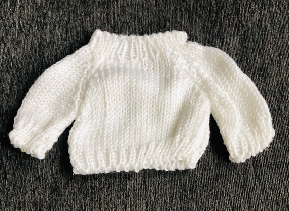 White Knit Sweater for Dolls, Plush, Stuffed Animals and Teddy Bears 8&quot; - 13&quot; Tall