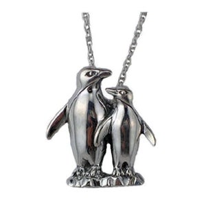 Penguin Couple Sterling Silver Pendant and Chain (1&quot; Tall)