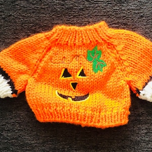 Halloween Pumpkin Face Sweater for Plush, Stuffed Animals, Dolls, Teddy Bear (Fits 8&quot; - 13&quot; Tall Plush)