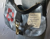 Upcycled Coach Purse Handbag Pocketbook Karma No Dogma Non Conformist Black Gray Leather One of a Kind