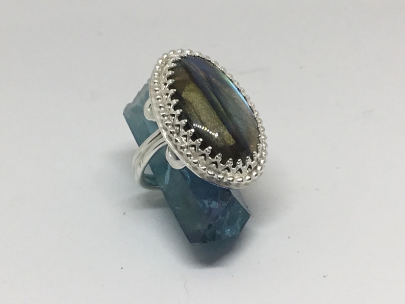 size 9 12 Labradorite sterling silver ring