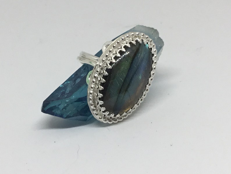 size 9 12 Labradorite sterling silver ring