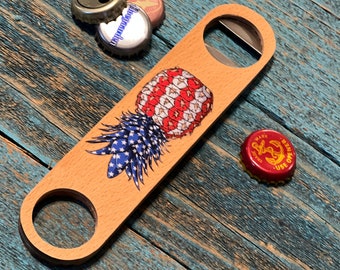 Upside Down Pineapple Wooden Bottle Opener: Americana Decor