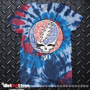 DEAD 50 TYPOGRAPHY spiral tie dye. One of a kind. custom made.Christmas gifts