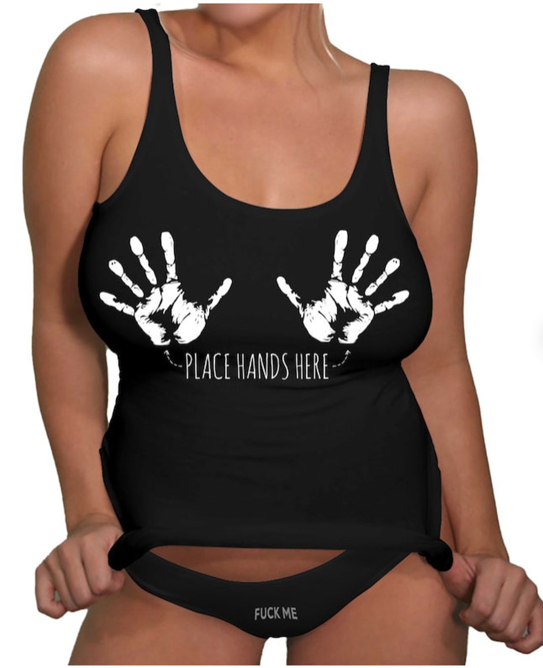 PLACE HANDS HERE Mature Clothing Swinger Pineapple Tank image