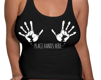Place Hands Here Tank Top, Women's Swinger Tank Top, Racerback Tank Top, , Swingers Apparel Lifestyle, Women Sustainable Clothing