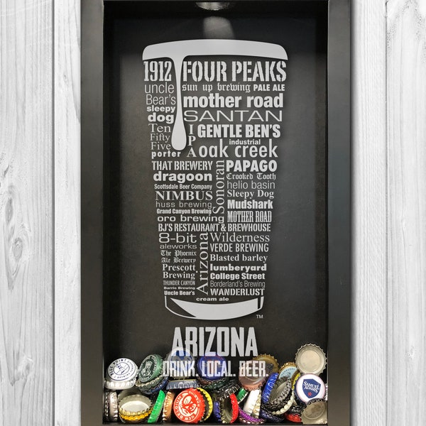 Custom Engraved Arizona Local Brewery Shadow Box - Personalized Arizona Wall Art for Him - Best Seller Beer Lover Gift For Dad