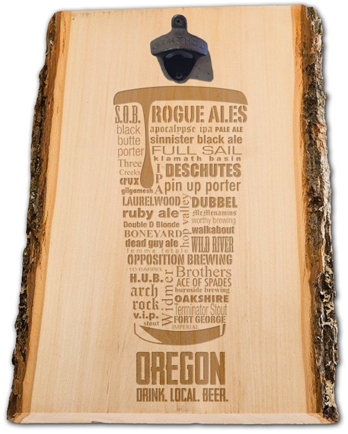 OREGON Craft Beer Typography Bottle Opener Engraved in Wood. Etsy
