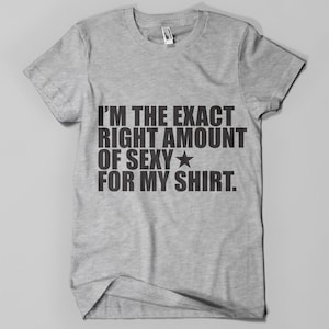 CUSTOM printed &quot;I&#39;m just about the right amount of sexy for this shirt&quot; t shirtChristmas gifts