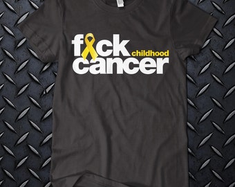 F*CK CHILDHOOD CANCER  t-shirt. Mature Yellow Ribbon Cancer Walks Cancer Survivor Fight Cancer Livestrong dad teesChristmas gifts