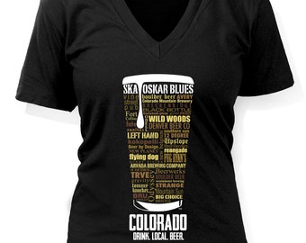 COLORADO Craft Beer V-neck shirt. WOMEN'S Craft Beer typography V-Neck t shirt. Women's gift ideas. Brewery shirt. Womens brewery shirt.