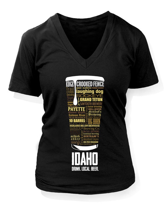 IDAHO STATE Craft Beer V-neck shirt. Craft Beer typography V-Neck t shirt.  Women's gift ideas. Brewery shirt. Womens brewery shirt.